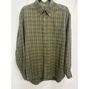 Bullock & Jones Cotton Cashmere Green Plaid Long Sleeve Button Down Men’s Large